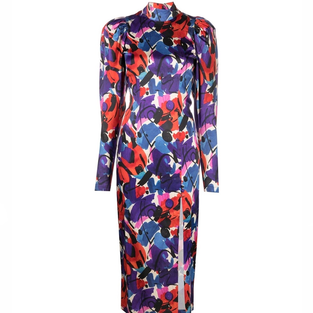 ROTATE PAINT PRINT PUFF SLEEVE DRESS